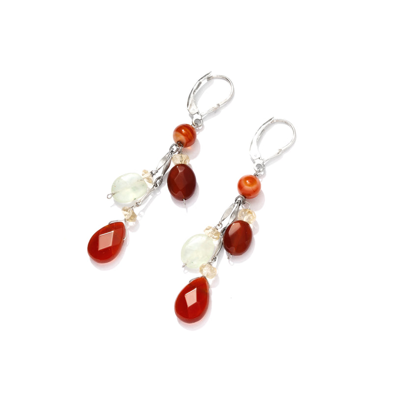 Great Colorful Carnelian Mixed Stone Sterling Silver Earrings