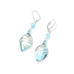 Gorgeous Blue Striped Agate Sterling Silver Statement Earrings