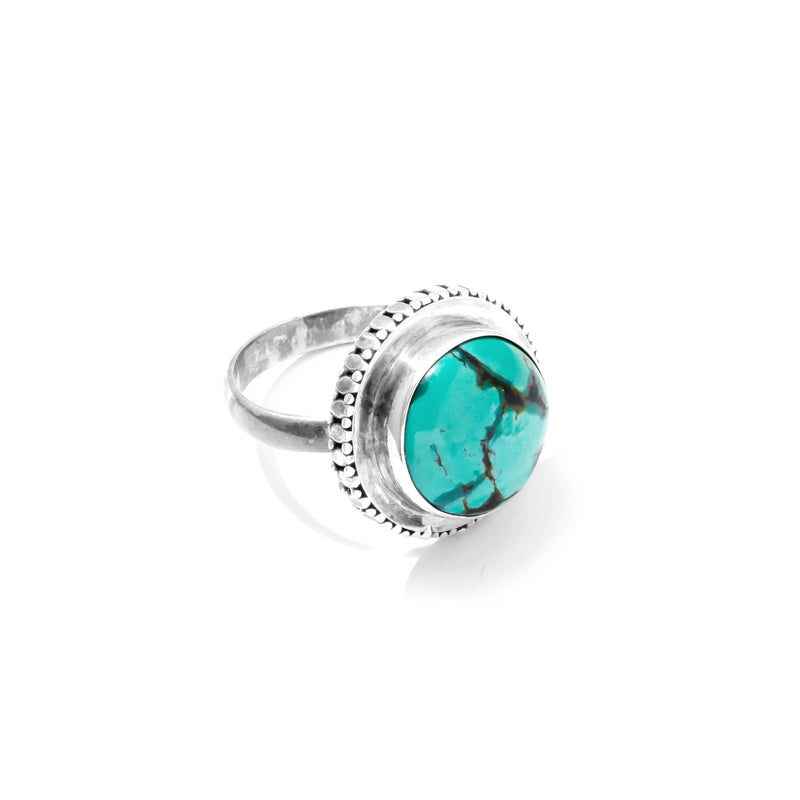 Lovely Ribbed Turquoise Sterling Silver Ring