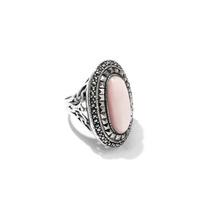 Beyond Gorgeous! Pink Mother of Pearl Square Marcasite Sterling Silver Statement Ring
