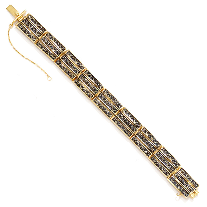 Stunning Art deco Classic 3 Row Gold Plated Marcasite Statement Bracelet
