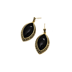 Lustrous Black Onyx Gold Plated Statement Earrings