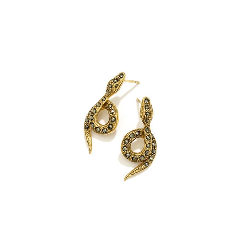 Sexy Snake14kt Gold Marcasite Earrings