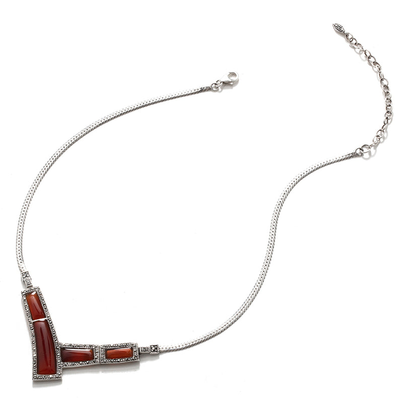 Elegant Carnelian Marcasite Sterling Silver Necklace