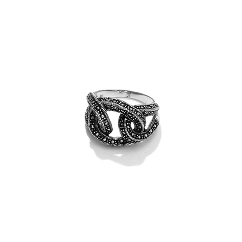 Lucky Marcasite Link Design Sterling Silver Statement Ring