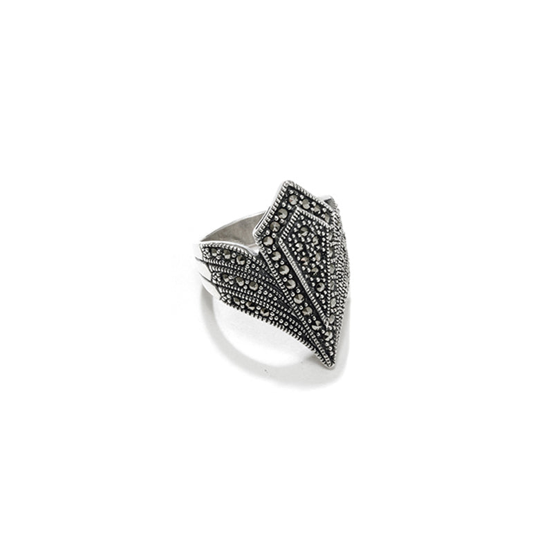 Stunning Diamond Crest Marcasite Sterling Silver Statement Ring