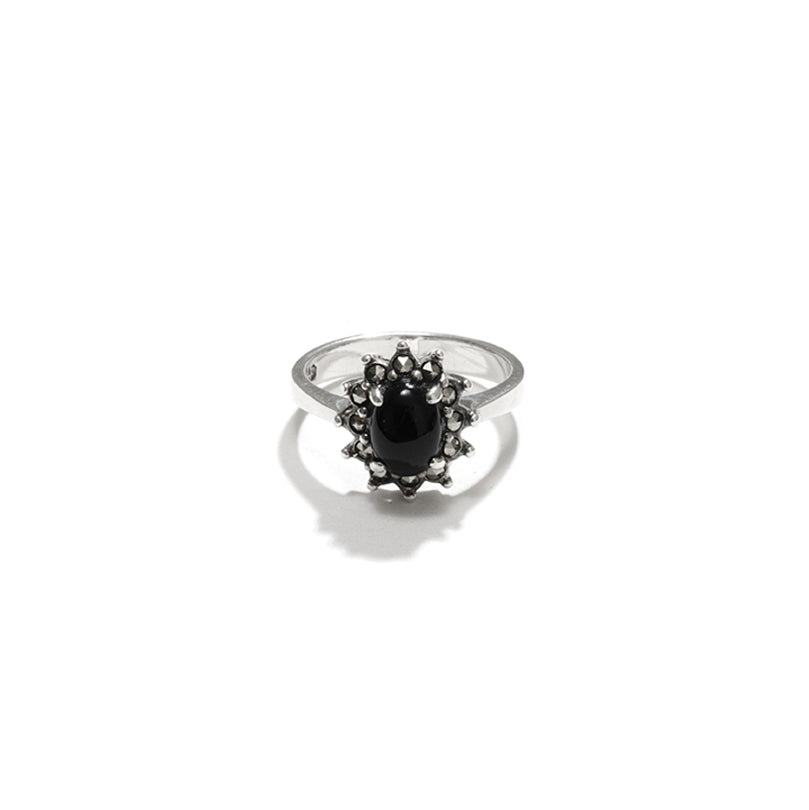Sparkling Black Onyx Starburst Sterling Silver Petite Ring