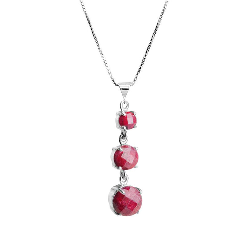 Rose Cranberry Corundum Sterling Silver Necklace