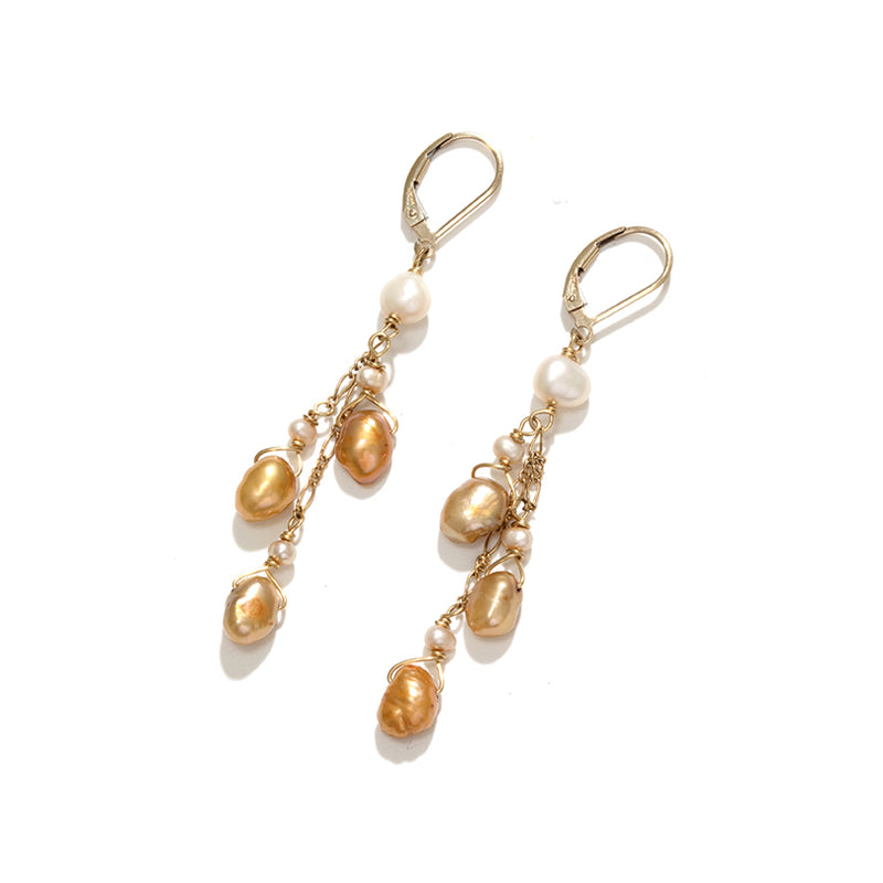 Golden Freshwater Pearls with Gold filled Lever-Back Hook Earrings