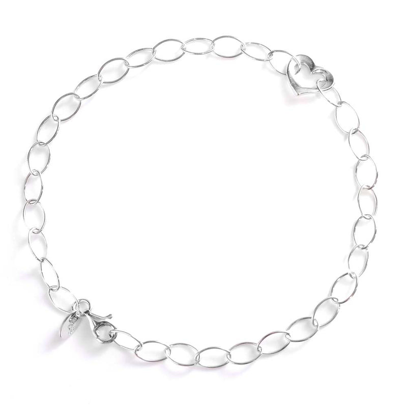 Italian Heart Anklet of Rhodium Plated Sterling Silver Anklet