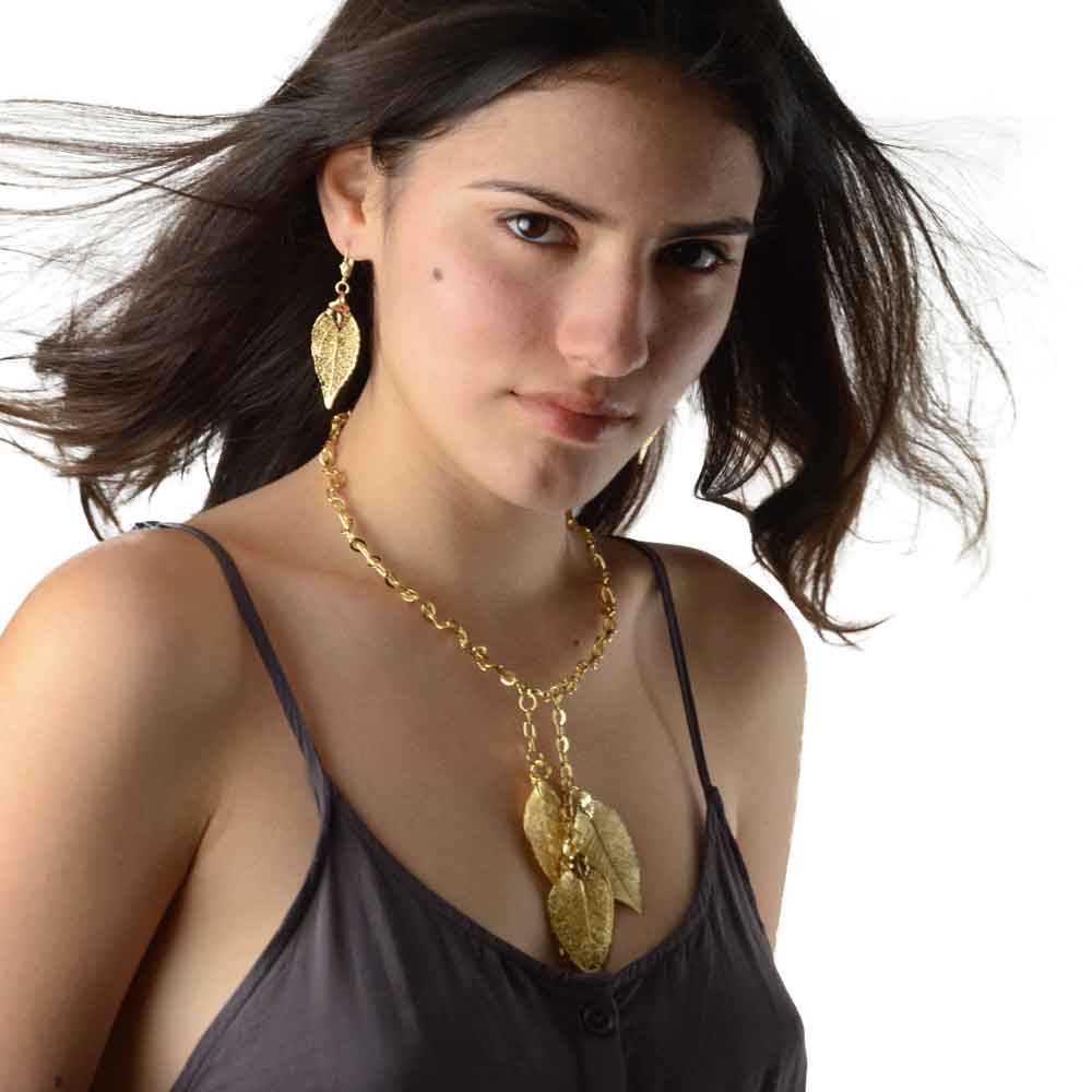 Golden Beauty Three Saturated 24kt Gold Leaf Statement Necklace