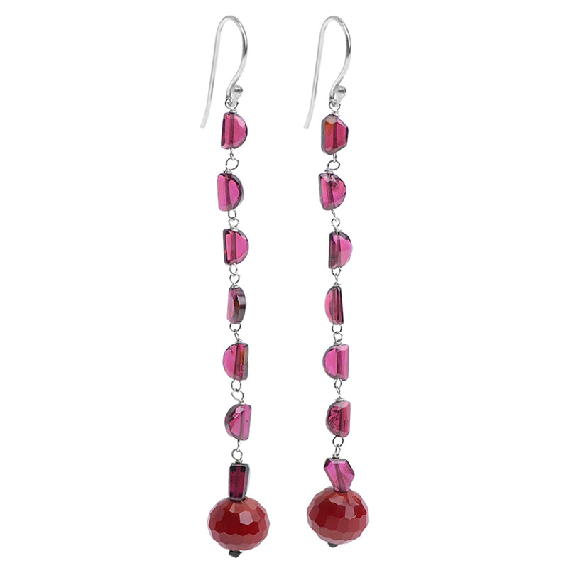 Brilliant Red Corundum and Garnet Sterling Silver Earrings