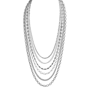 Classic 6-Strand Silver and Black Plated Chains Necklace 18" - 20"