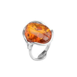 Lovely Cognac Baltic Amber Sterling Silver Ring
