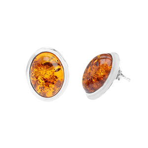Classsic Cognac Baltic Amber Classic Sterling Silver Stud Earrings