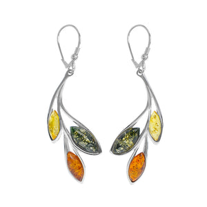 Gorgeous Leaf Style Mixed Baltic Amber Sterling Silver Earrings
