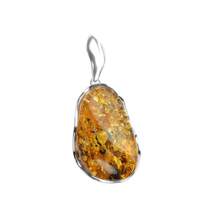 Gorgeous Large Cognac Baltic Amber Sterling Silver Statement Pendant