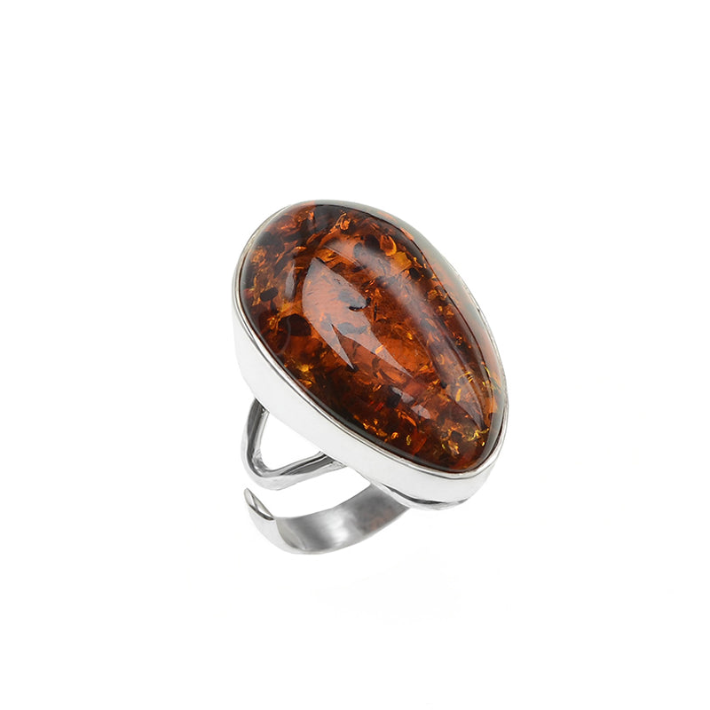 Rich, Deep Cognac Baltic Amber Sterling Silver Ring