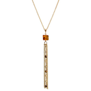 Lovely Amber Tassel Gold Plated Chain Necklace