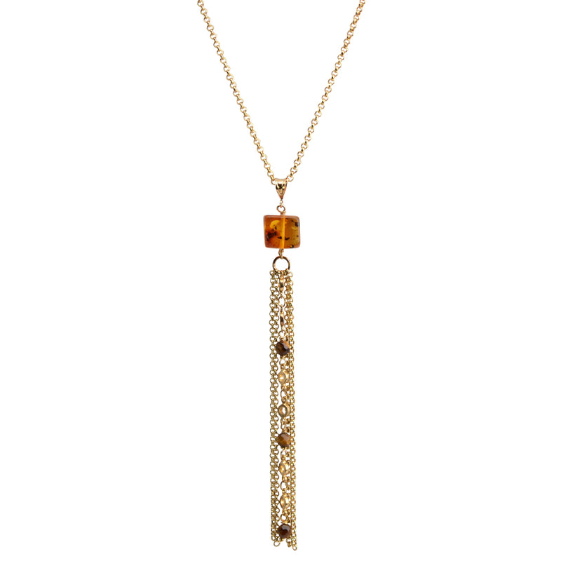 Lovely Amber Tassel Gold Plated Chain Necklace