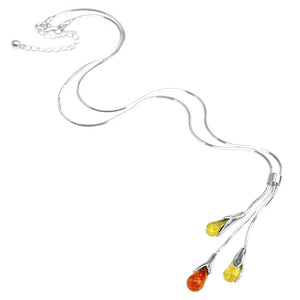 Delicate Mixed Color Amber Tulip Drop Sterling Silver Statement Necklace
