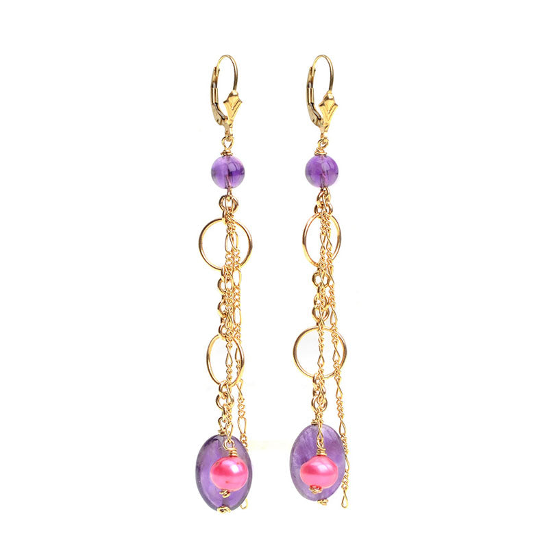Gold Fill Amethyst and Pearl Earrings