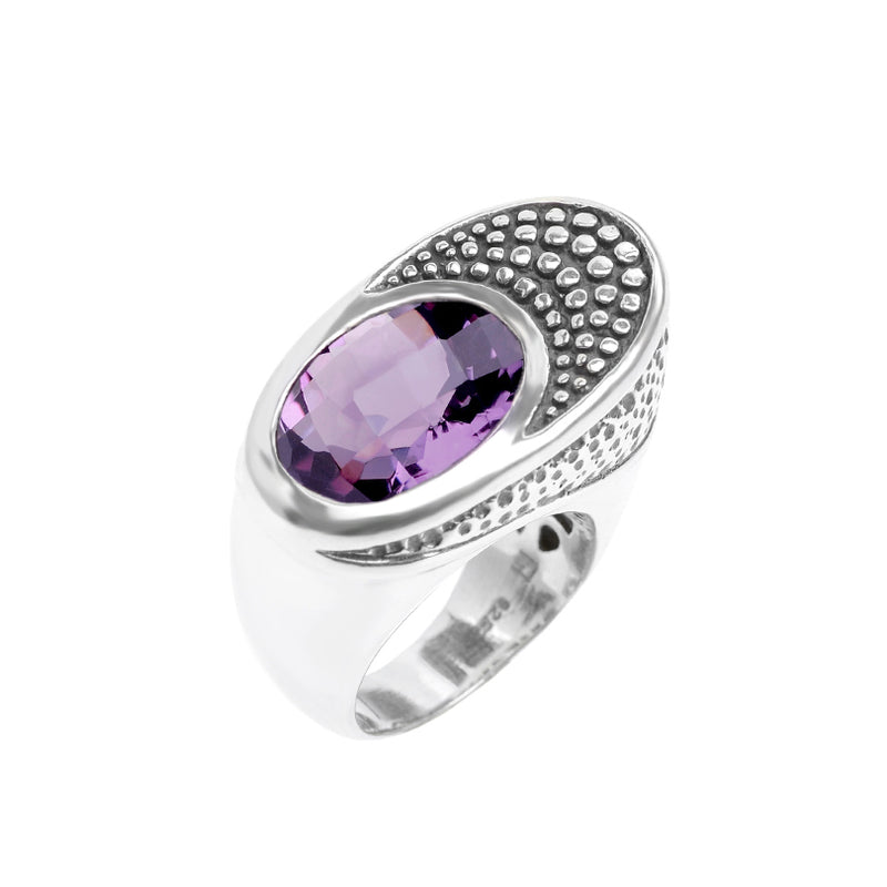Magnificent Balinese Design Amethyst Sterling Silver Statement Ring