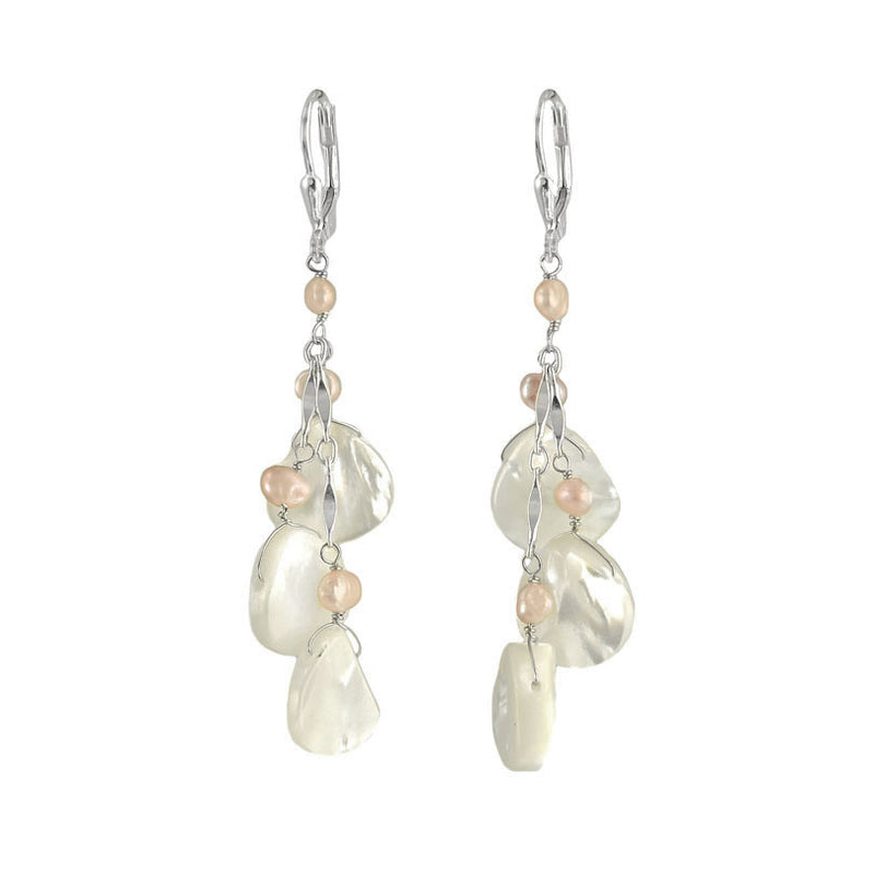 Radiant Mother of Pearl and Pink Fresh Water Pearl Earrings