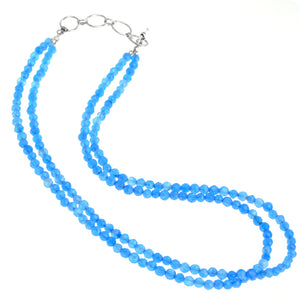Sky Blue Agate Double Strand Beaded Sterling Silver Necklace