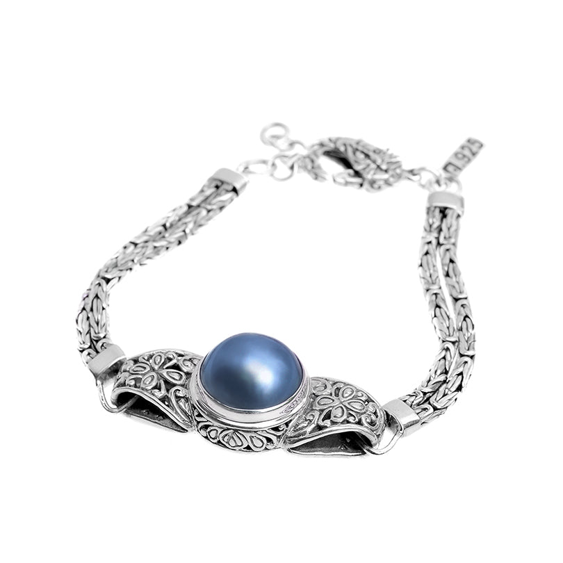 Balinese Blue Mabe Pearl Sterling Silver Bracelet