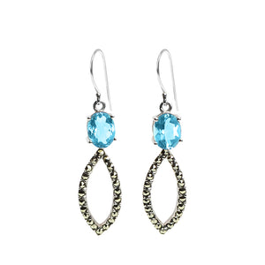 Sterling Silver, Marcasite and Blue Topaz Earrings