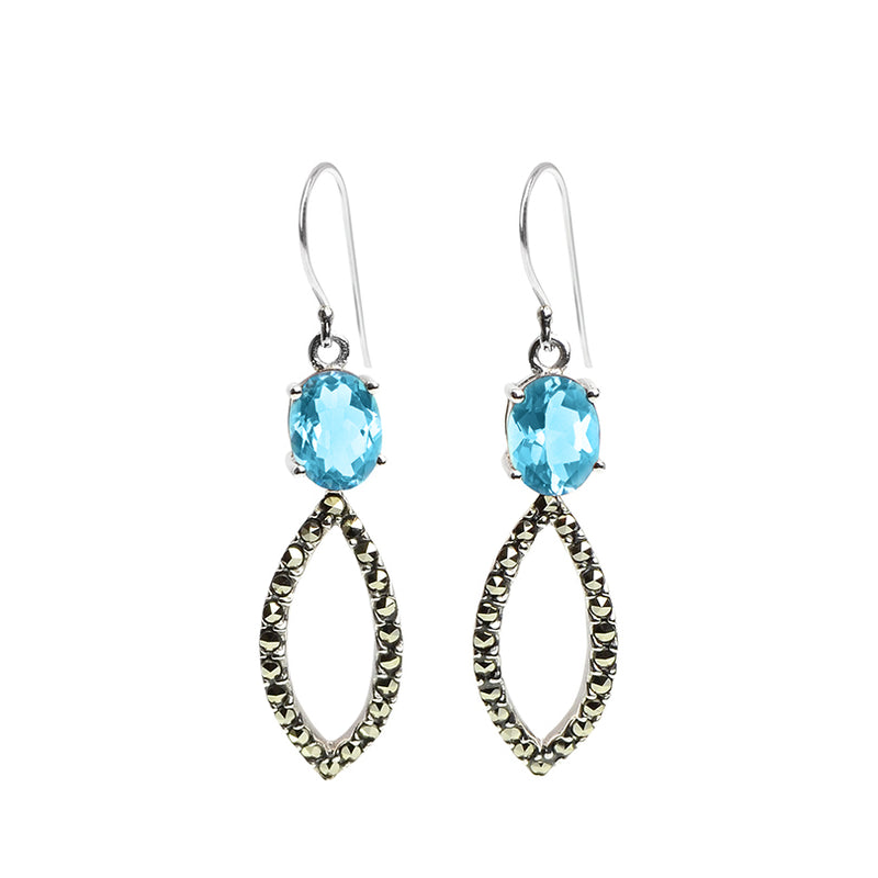 Sterling Silver, Marcasite and Blue Topaz Earrings