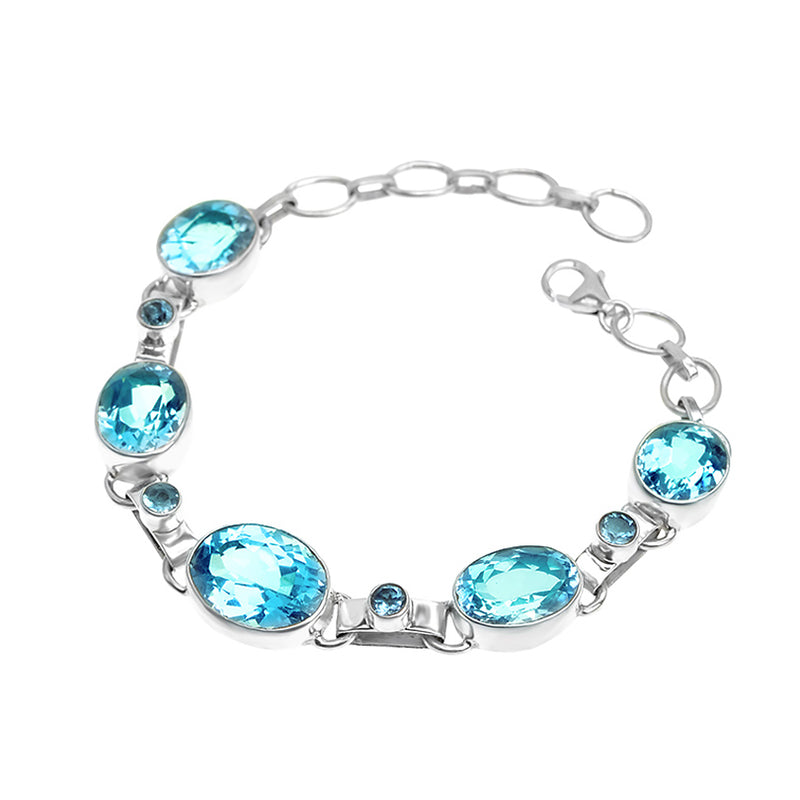 Vibrant Blue Topaz Graduated Stones Sterling Silver Statement Bracelet