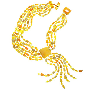 Polish Designer Stunning Baltic Amber Butterscotch Stone Necklace with Amber Fringe