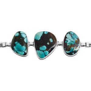 Gorgeous Natural Blue Turquoise Sterling Silver Statement Bracelet
