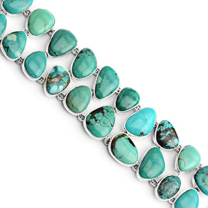 Gorgeous Genuine Turquoise Sterling Silver Cobblestone Statement Bracelet