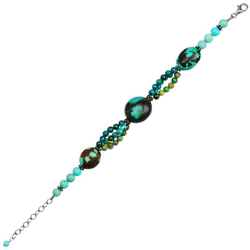 Lush Mix of Blues and Greens Turquoise Sterling Silver Bracelet
