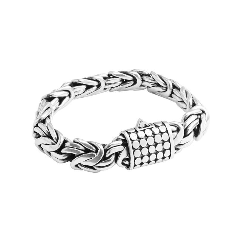 Sterling Silver 12mm Borobudur Statement Bracelet with Dotted Barrel Clasp