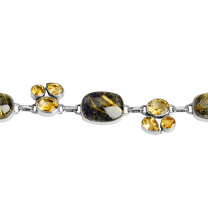 Shimmering Gold Rutilated Quartz with Sparkling Citrine Sterling Silver Bracelet