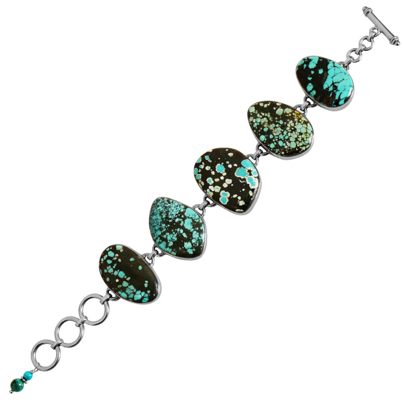 Genuine Turquoise Large Stone Sterling Silver Statement Bracelet