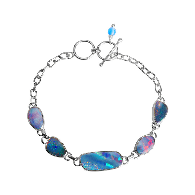 Australian Blue Opal with Gleaming Inclusions Sterling Silver Statement Bracelet