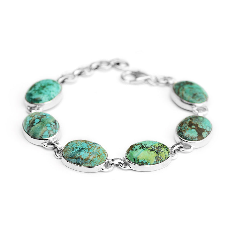 Classic Genuine Turquoise Sterling Silver Statement Bracelet