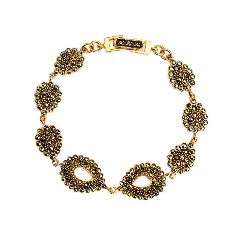 Graceful Marcasite Gold Plated Antiqued Elegant Teardrop Bracelet