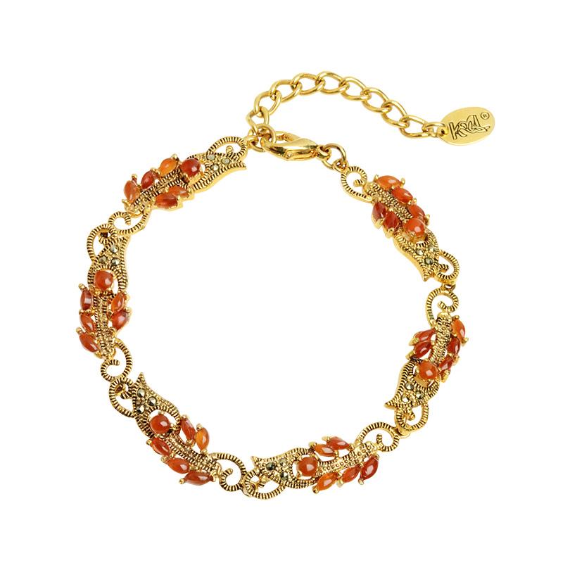 Peacock Lace Marcasite Gold Plated Feather Bracelet