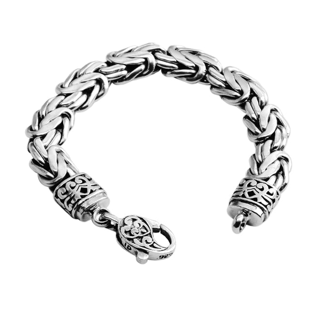 Sterling Silver 12mm Bali Borobudur Statement Bracelet with Filigree Lobster Clasp