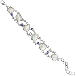 Beautiful Deep Blue Iolite Freshwater Pearl Sterling Silver Statement Bracelet
