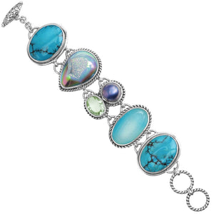 Stunning Turquoise & Mixed Stones Balinese Sterling Silver Statement Bracelet