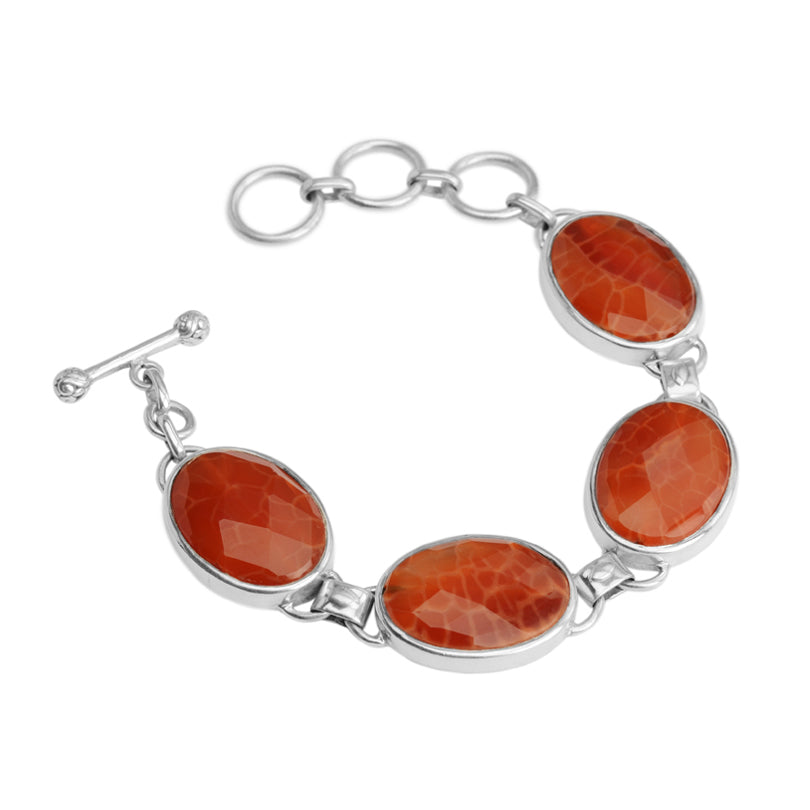 Rich Faceted Fire Agate Sterling Silver Bracelet