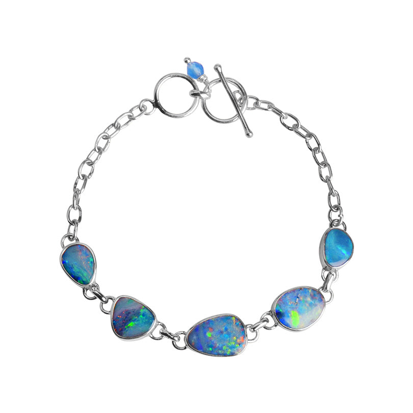 Stunning Australian Blue Opal with Sparkling Inclusions Sterling Silver Statement Bracelet