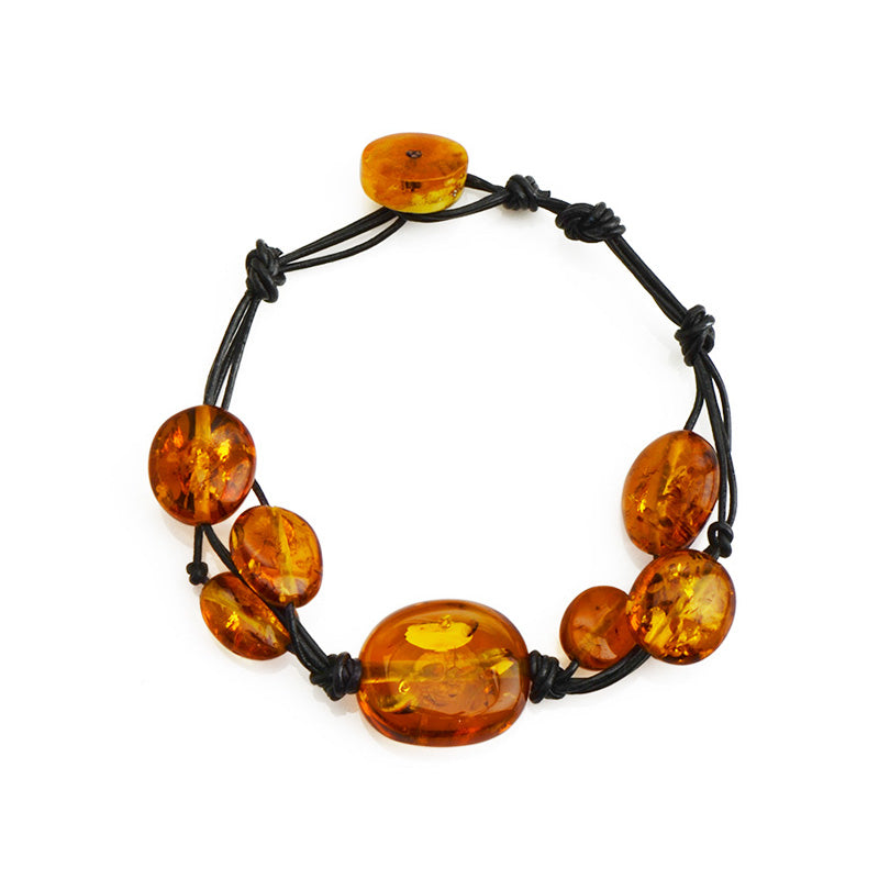 Beautiful Cognac Baltic Amber Leather Bracelet